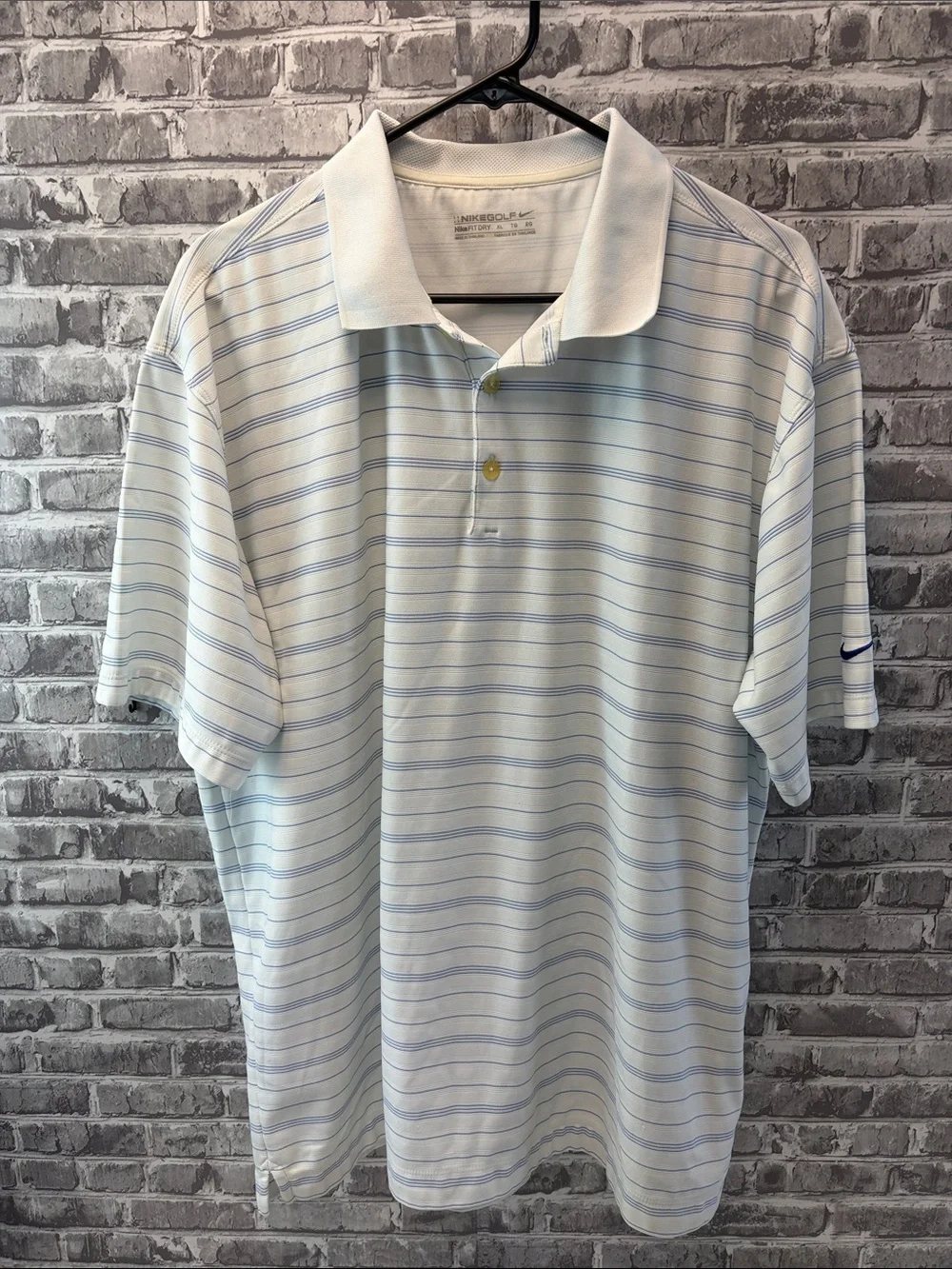Nike Men’s White Polo with Light Blue Pinstripes